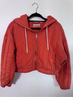 Urban Outfitters Coral Quilted Zip-Up Hoodie Jacket